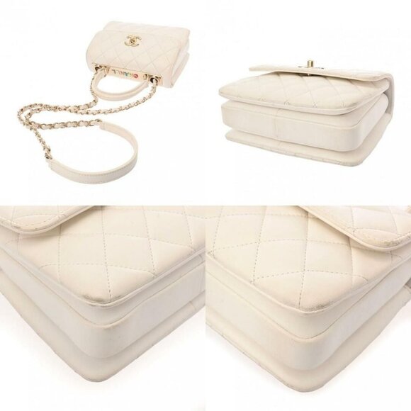 Authentic CHANEL Trendy CC Small White Lambskin Flap Bag Matelasse Chain Purse - Picture 10 of 11